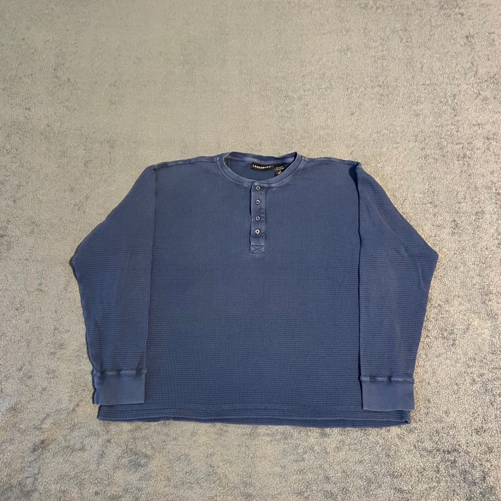 Vintage Lanesboro Blue Waffle Knit Thermal Henley Shirt Long Sleeve Cotton Large